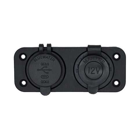 Bluewater Dual USB/USB-C 12V Combo Receptacle w/Plate [3000-4011]
