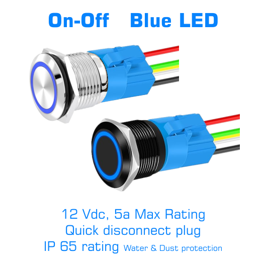 12V 22mm LED Marine Push Button Switch - Stainless Steel Latching Switch For Car, Boat, DIY Projects