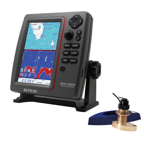 SI-TEX SVS-760CF Dual Frequency Chartplotter/Sounder w/ Navionics+ Flexible Coverage & Bronze Thru-Hull Triducer [SVS-760CFTH2] - American Offshore