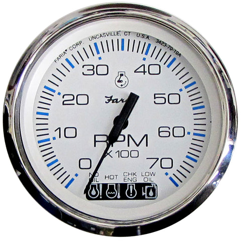 Faria Chesapeake White SS 4" Tachometer w/Systemcheck Indicator - 7000 RPM (Gas) (Johnson/Evinrude Outboard) [33850] - American Offshore