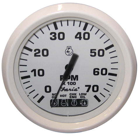 Faria Dress White 4" Tachometer w/Systemcheck Indicator - 7000 RPM (Gas) (Johnson / Evinrude Outboard) [33150] - American Offshore