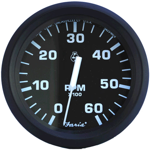 Faria Euro Black 4" Tachometer - 6,000 RPM (Gas - Inboard & I/O) [32804] - American Offshore