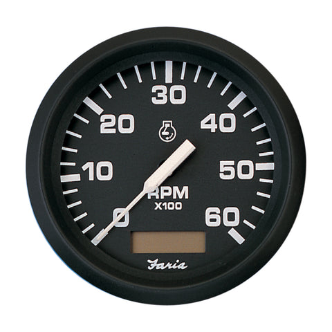 Faria Euro Black 4" Tachometer w/Hourmeter - 6,000 RPM (Gas - Inboard) [32832] - American Offshore