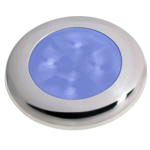 Hella Marine Slim Line LED 'Enhanced Brightness' Round Courtesy Lamp - Blue LED - Stainless Steel Bezel - 12V [980502221] - American Offshore