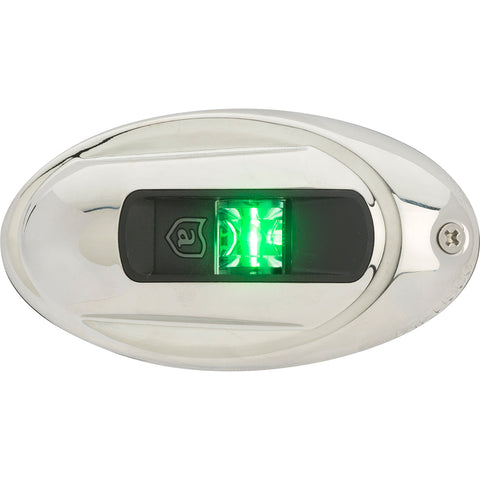 Attwood LightArmor Vertical Surface Mount Navigation Light - Oval - Starboard (green) - Stainless Steel - 2NM [NV4012SSG-7] - American Offshore