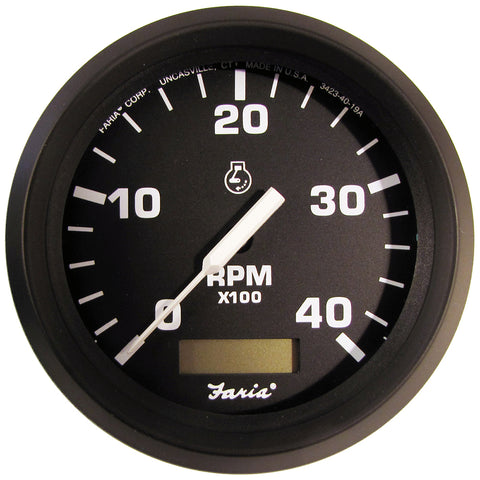 Faria Euro Black 4" Tachometer w/Hourmeter (4000 RPM) (Diesel)(Mech. Takeoff  Var. Ratio Alt.) [32834] - American Offshore