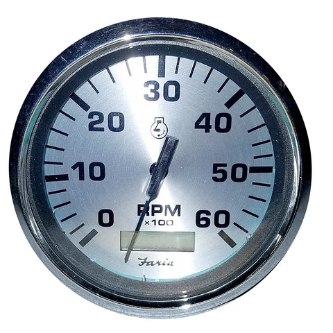 Faria Spun Silver 4" Tachometer w/Hourmeter (6000 RPM) (Gas Inboard) [36032] - American Offshore