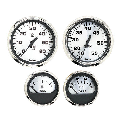 Faria Spun Silver Box Set of 4 Gauges f/Outboard Engines - Speedometer, Tach, Voltmeter  Fuel Level [KTF0182] - American Offshore
