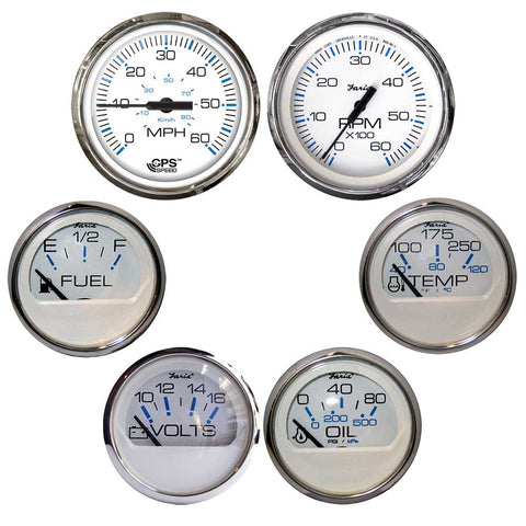 Faria Chesapeake White w/Stainless Steel Bezel Boxed Set of 6 - Speed, Tach, Fuel Level, Voltmeter, Water Temperature  Oil PSI - Inboard Motors [KTF063] - American Offshore