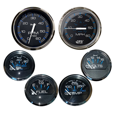 Faria Chesapeake Black w/Stainless Steel Bezel Boxed Set of 6 - Speed, Tach, Fuel Level, Voltmeter, Water Temperature  Oil PSI - Inboard Motors [KTF064] - American Offshore