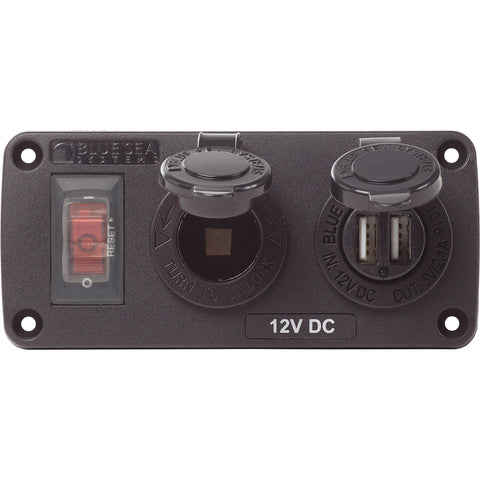 Blue Sea 4363 Water Resistant USB Accessory Panels - 15A Circuit Breaker, 12V Socket, 2.1A Dual USB Charger [4363] - American Offshore