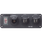 Blue Sea 4365 Water Resistant USB Accessory Panel - 15A Circuit Breaker, 12V Socket, 2x 2.1A Dual USB Chargers [4365] - American Offshore