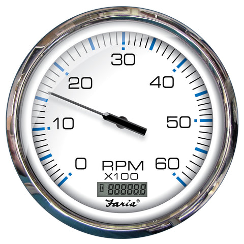 Faria Chesapeake White SS 5" Tachometer w/Digital Hourmeter - 6000 RPM (Gas) (Inboard) [33863] - American Offshore