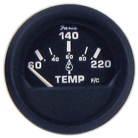 Faria Euro Black 2" Cylinder Head Temperature Gauge (60 to 220 F) with Sender [12819] - American Offshore