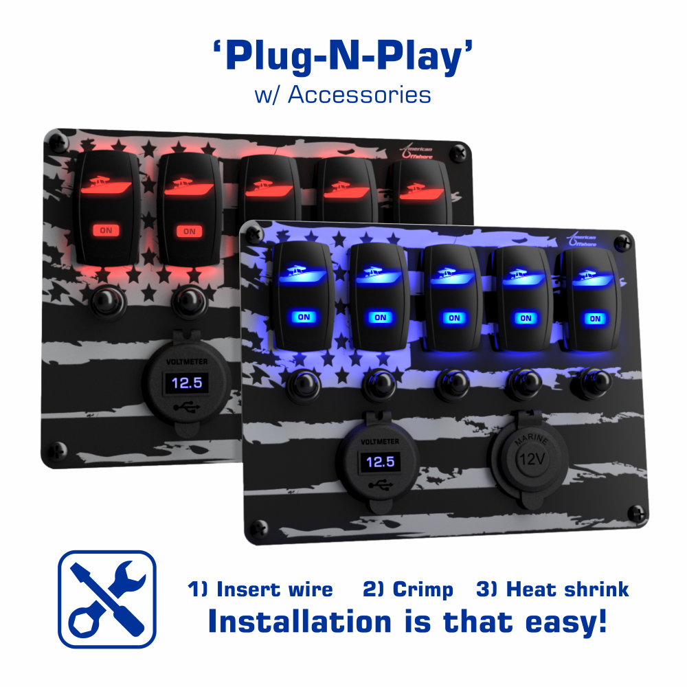 5 Gang Rocker Switch Panel (w/ Accessories) | American Offshore, image size:1000x1000