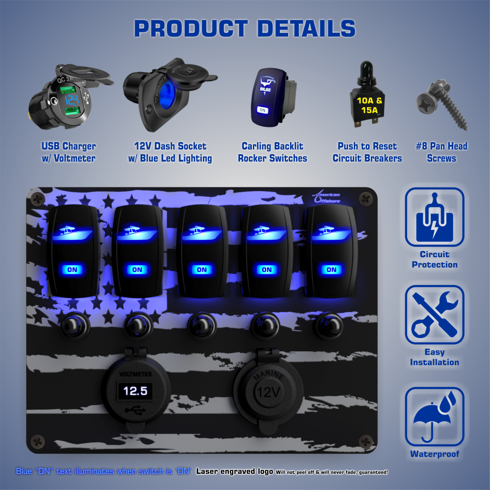 Instrument Panel Rocker Switches 5 Gang Rocker Switch Panel (w/ Accessories) | American Offshore
