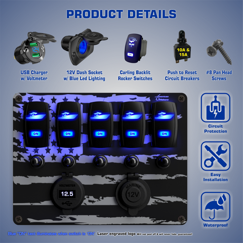6 Gang Rocker Switch Panel, 12V-24V Impermeabile 5 Pin On Off Interruttori per auto LED blu On Off Interruttore pre cablato per molte auto, camper, motocicli 6 Gang Rocker Switch Panel, 12V-24V Impermeabile 5 Pin On Off Interruttori per auto LED blu On Off Interruttore pre cablato per molte auto, camper, motocicli